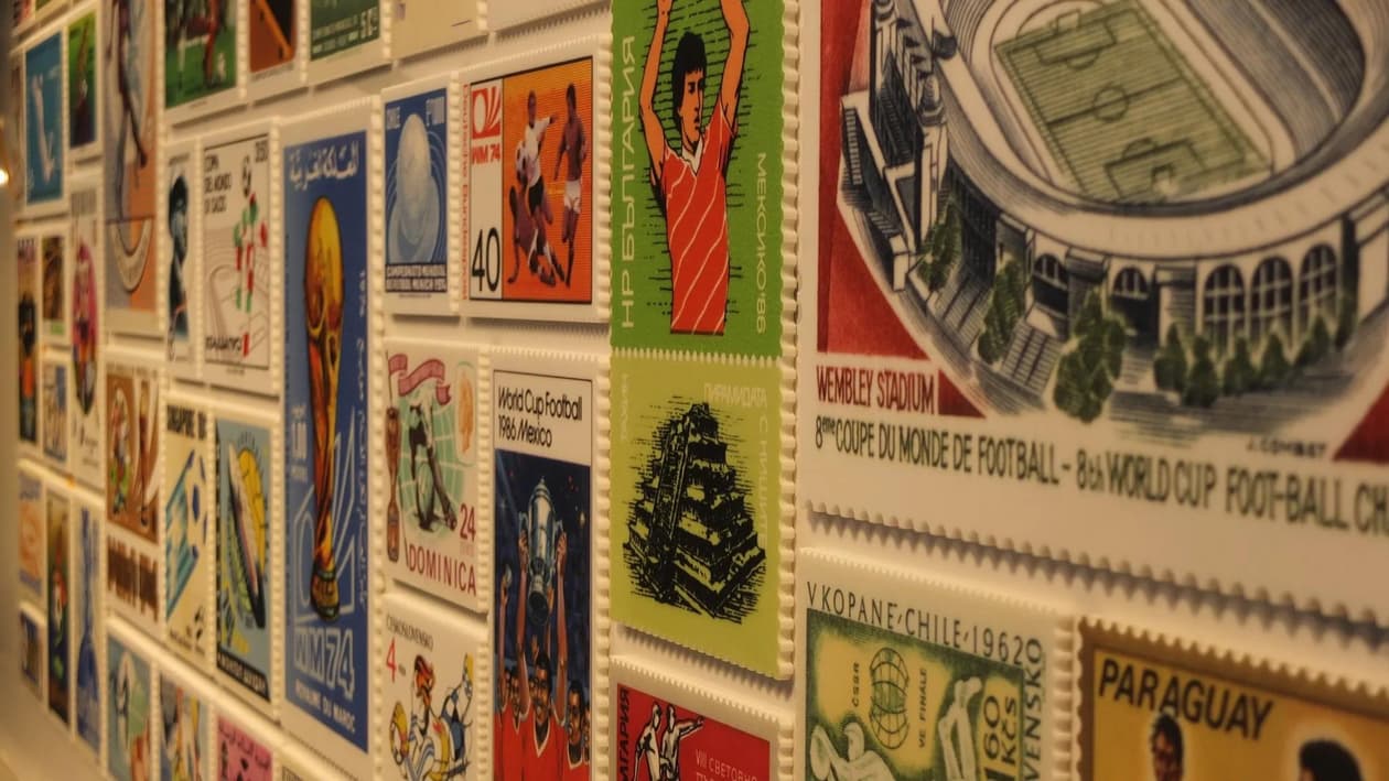 A collection of football stamps on show in the museum